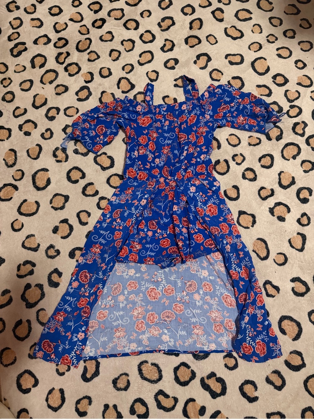 Girls Blue Floral Cold-Shoulder Dress with Shorts // Size 8